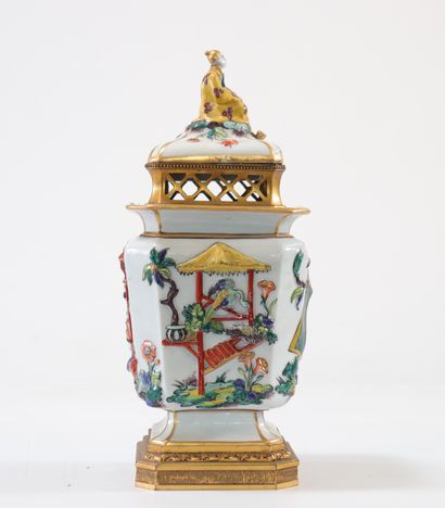 Porcelain perfume burner mounted on bronze...