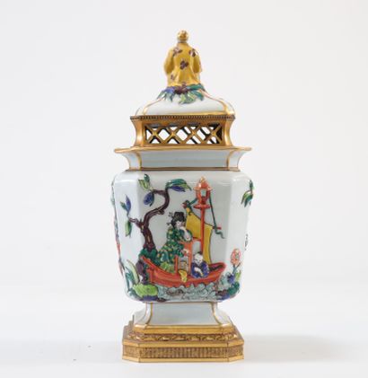 Porcelain perfume burner mounted on bronze...