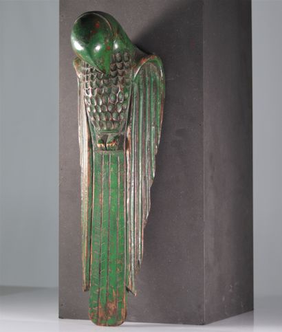 Belle sculpture art deco en bois polychrome...