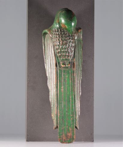 Belle sculpture art deco en bois polychrome...
