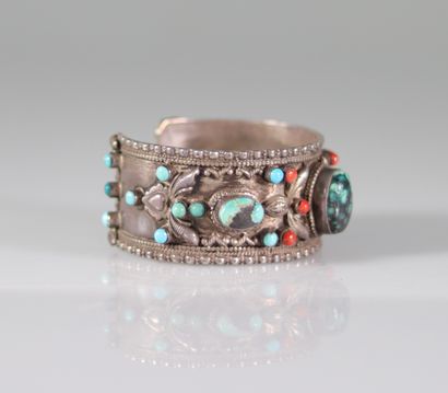 Old bracelet decorated with turquoise and...