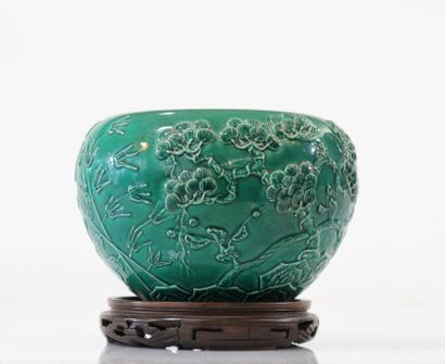 Chinese green porcelain vase with floral...