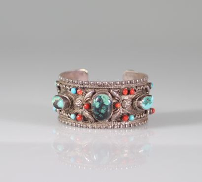 Old bracelet decorated with turquoise and...