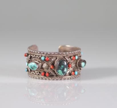 Old bracelet decorated with turquoise and...