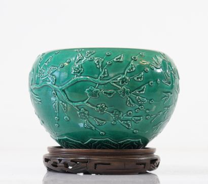 Chinese green porcelain vase with floral...