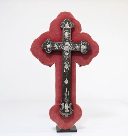 19th century wooden cross with mother-of-pearl...