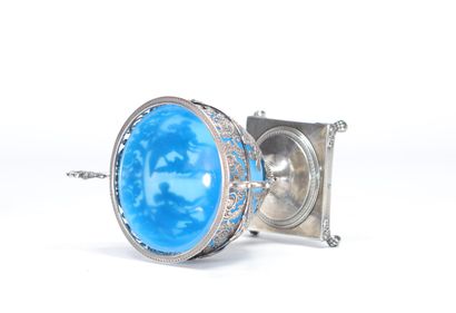 Silver and bluish-toned glass cruet, square...