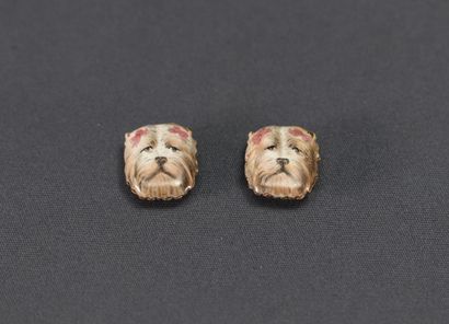 Pair of painted porcelain cufflinks decorated...