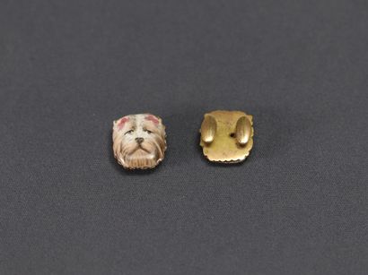 Pair of painted porcelain cufflinks decorated...