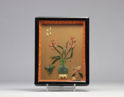 Chinese frame decorated with sculpted jades...