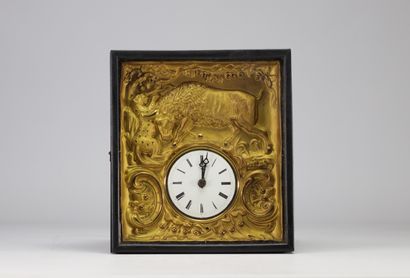 Wall clock in repoussé brass with buffalo...