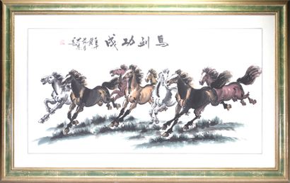 China, horse print, calligraphy, artist's...