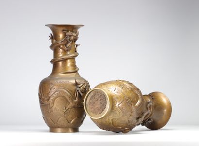 Pair of large Chinese bronze vases decorated...