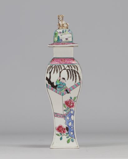 China, covered porcelain vase, decorated...