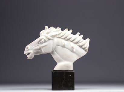 Buste de cheval en marbre blanc sculpté sur...