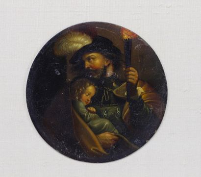 Peinture miniature d'un homme et un enfant,...