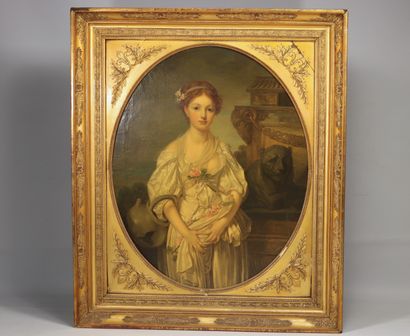 Imposante huile sur toile de l'école de Jean-Baptiste...