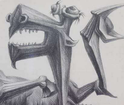 Lithographie représentant un dragon, monogrammée...