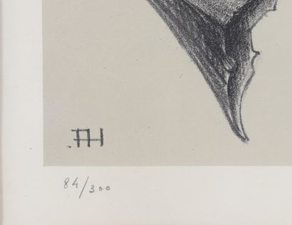 Lithographie représentant un dragon, monogrammée...