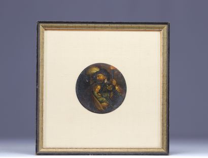 Peinture miniature d'un homme et un enfant,...