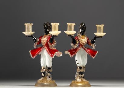 Murano - Paire de chandeliers aux personnages...