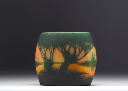 DAUM Nancy - Petit vase ovale à décor de...