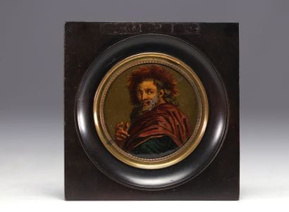 Portrait d'homme barbu, Ecole Russe sur cuivre...