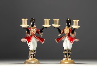 Murano - Paire de chandeliers aux personnages...