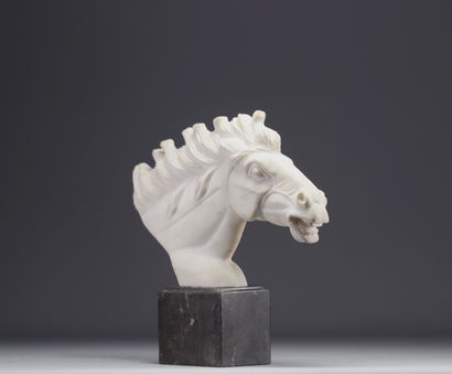 Buste de cheval en marbre blanc sculpté sur...