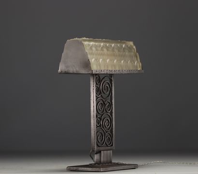 Lampe de de bureau Art Déco en verre rectangulaire...