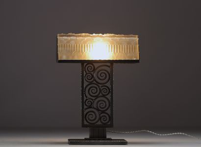 Lampe de de bureau Art Déco en verre rectangulaire...