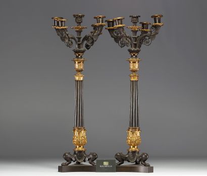 Paire de candélabres en bronze doré et patiné...