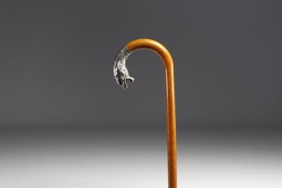 Canne Art Déco en argent massif à motif de...