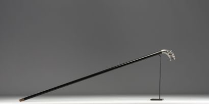 Canne Art Déco en argent massif à décor de...
