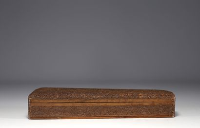 Indonésie - Boite à éventail en bois richement...