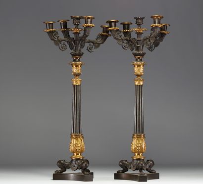 Paire de candélabres en bronze doré et patiné...