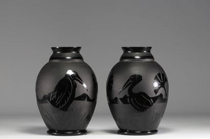 ARTVER - Paul HELLER Paire de vases aux pélicans...