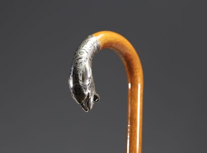 Canne Art Déco en argent massif à motif de...