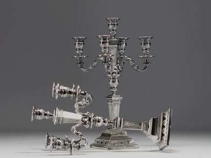 Paire de chandeliers en argent massif, cinq...