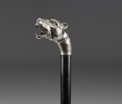 Canne Art Déco en argent massif à décor de...