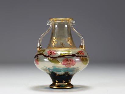Vase d'époque Art Nouveau en verre à applications...