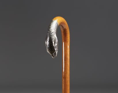 Canne Art Déco en argent massif à motif de...