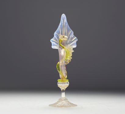 Murano - Vase sur pied en verre soufflé en...