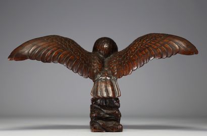Chouette en bois sculpté, travail de la Forêt...