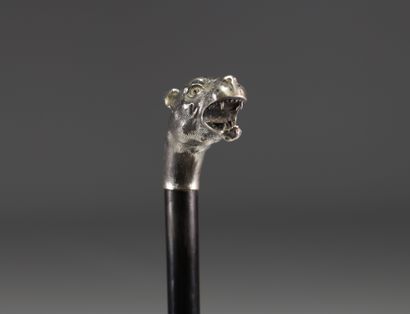 Canne Art Déco en argent massif à décor de...