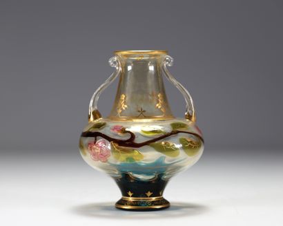 Vase d'époque Art Nouveau en verre à applications...