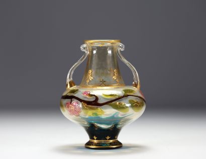 Vase d'époque Art Nouveau en verre à applications...