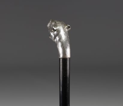 Canne Art Déco en argent massif à décor de...