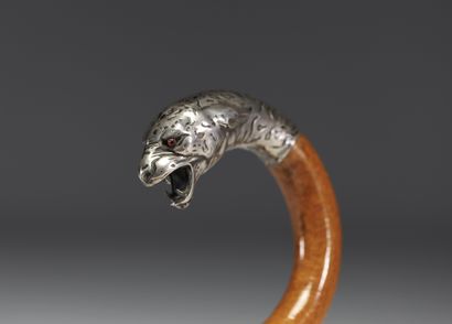 Canne Art Déco en argent massif à motif de...