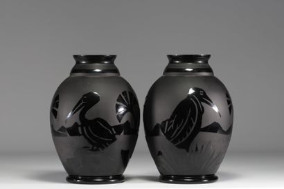 ARTVER - Paul HELLER Paire de vases aux pélicans...